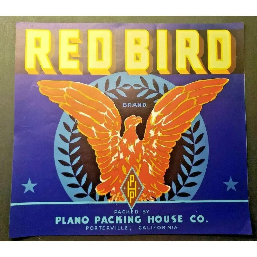 Vintage‎ Red Bird Brand Plano Packing House Porterville, California Label WS8D
